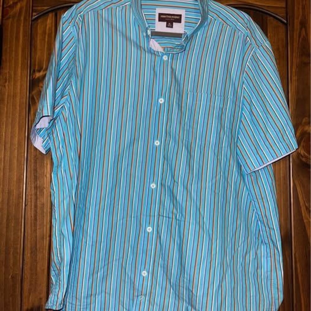 XL Johnston and Murphy Men’s Button Down Shirt Striped Light Blue
